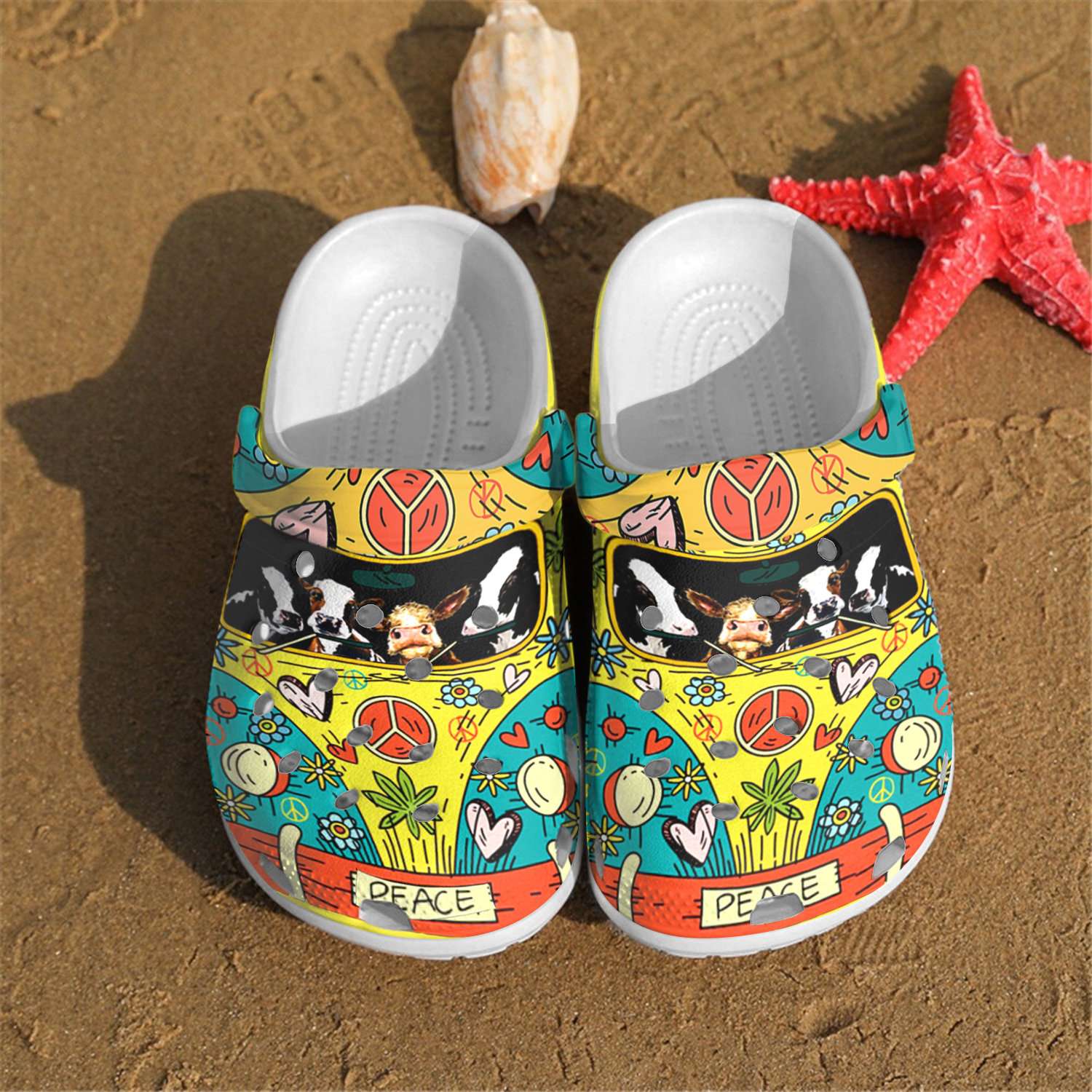 Hippie Car Cows Crocs Clog Shoes