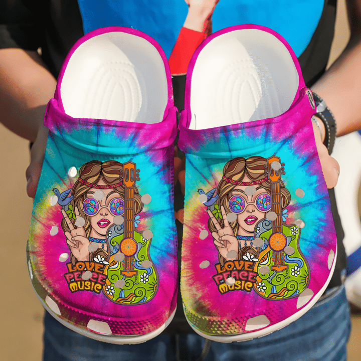 Hippie Love Peace Music Crocs Clog Shoes