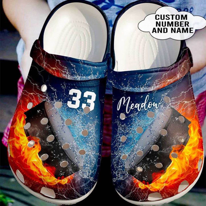 Hockey Personalized Fire And Water Crocs Clog Shoes