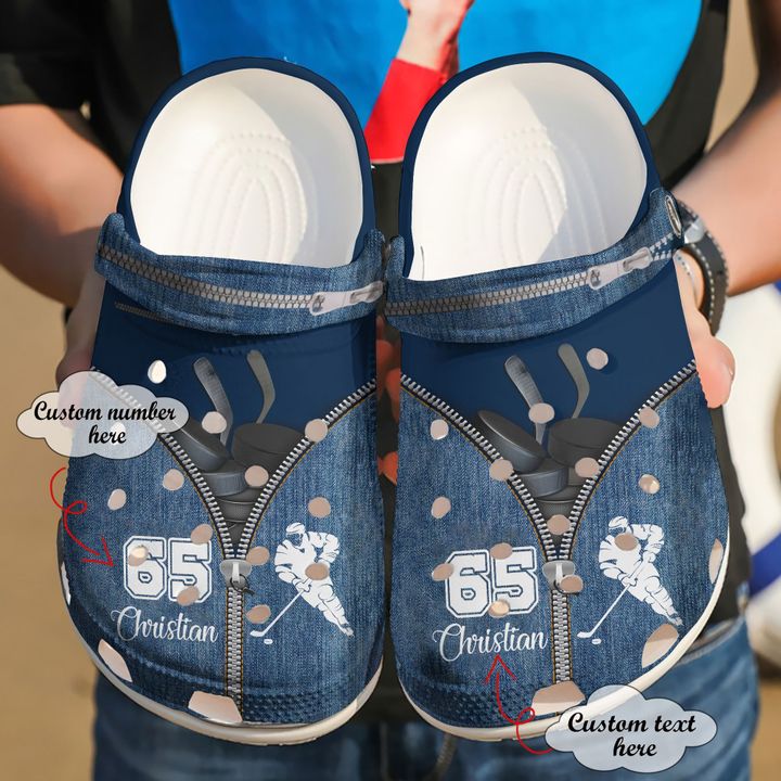 Hockey Personalized Zipper Crocs Clog Shoes
