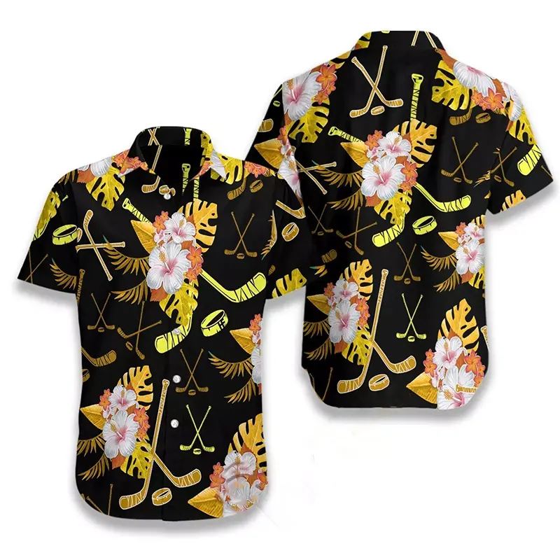 Hockey Tropical Black & Yellow Hawaiian shirts