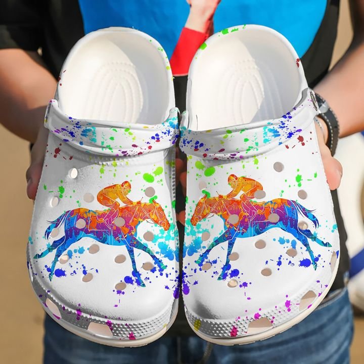 Horse Racing Kicking Up The Mud Crocs Clog Shoes