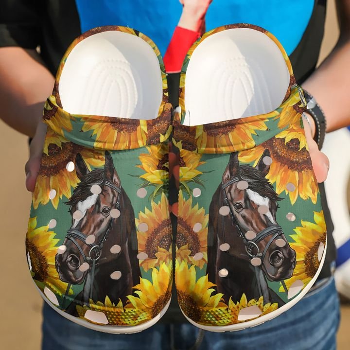 Horse Sunflower And Crocs Clog Shoes