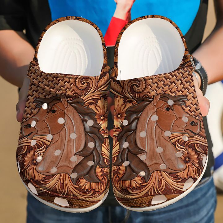 Horse Wooden Pattern Crocs Clog Shoes