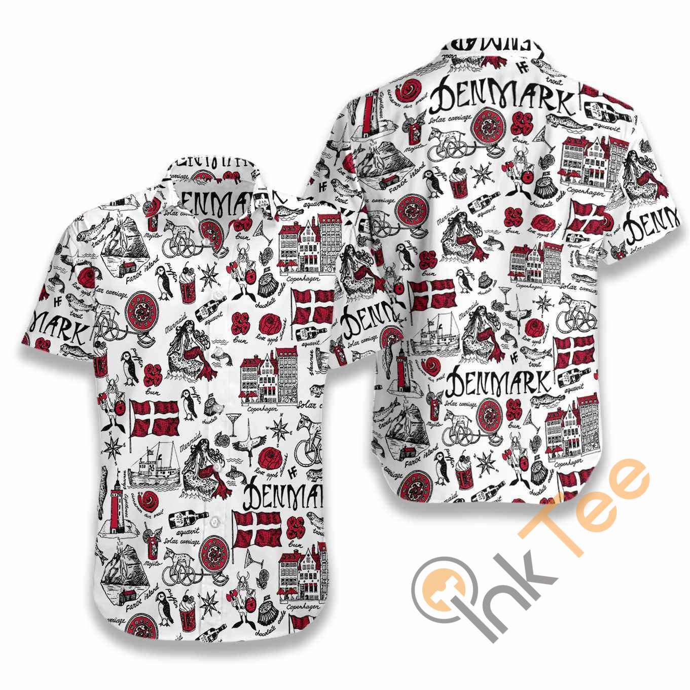 I Love Denmark Doodle Hawaiian shirts