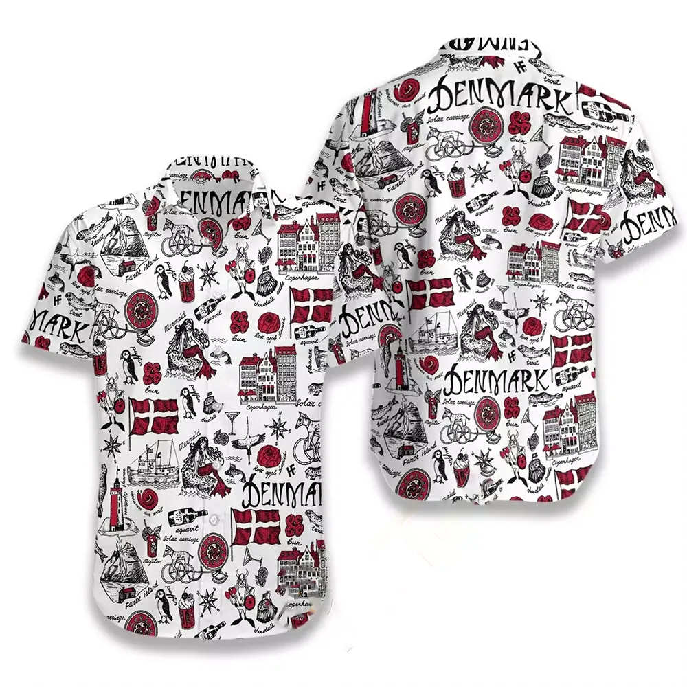 I Love Denmark Doodle Hawaiian shirts