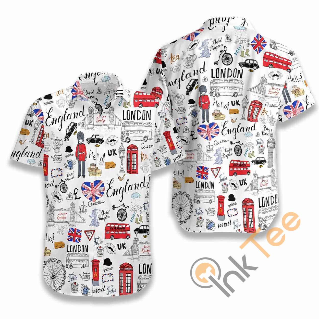 I Love England Doodle Hawaiian shirts