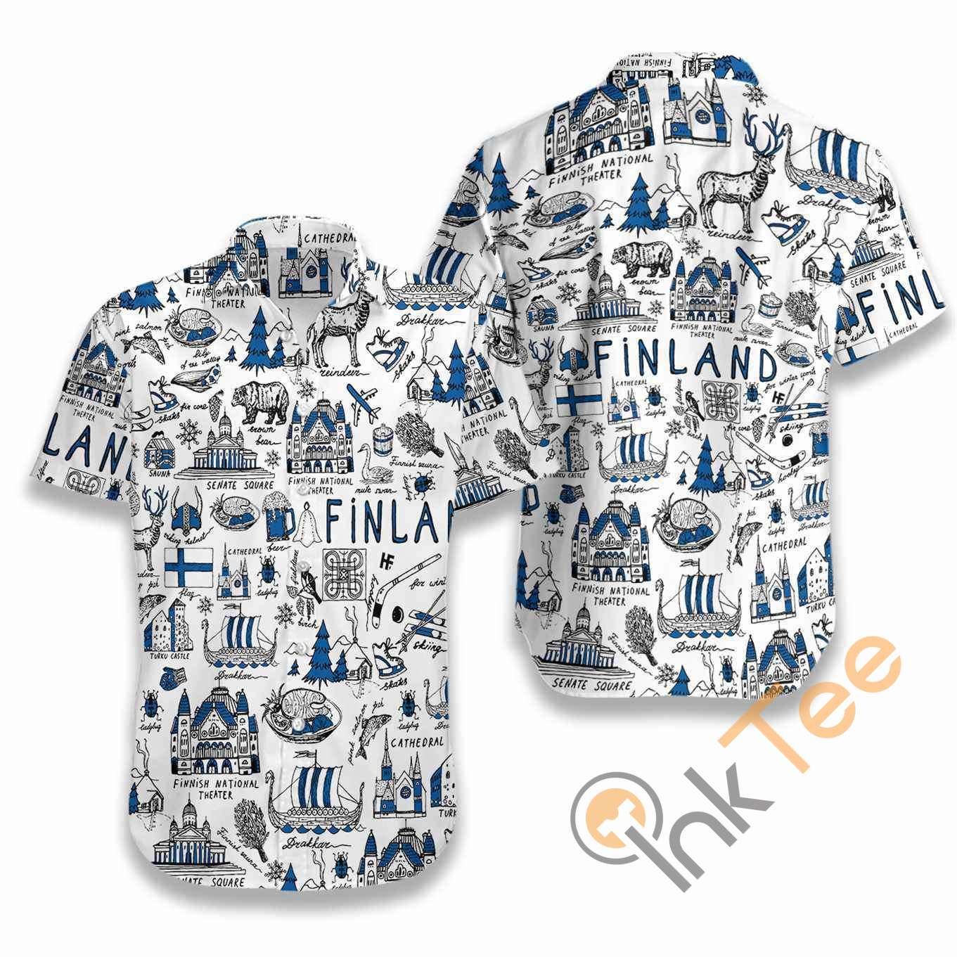 I Love Finland Doodle Hawaiian shirts