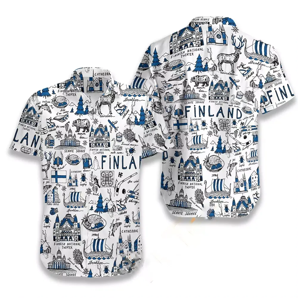 I Love Finland Doodle Hawaiian shirts