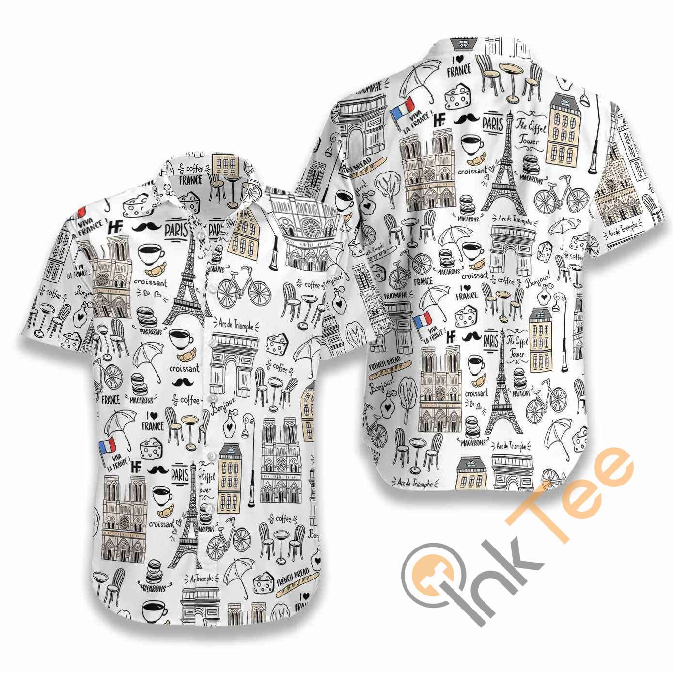 I Love France Doodle Hawaiian shirts