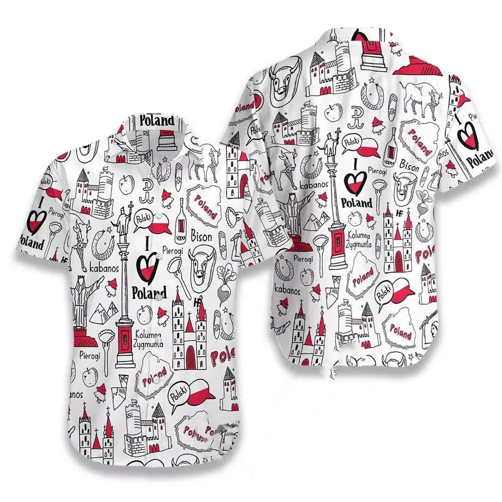 I Love Poland Doodle Hawaiian shirts