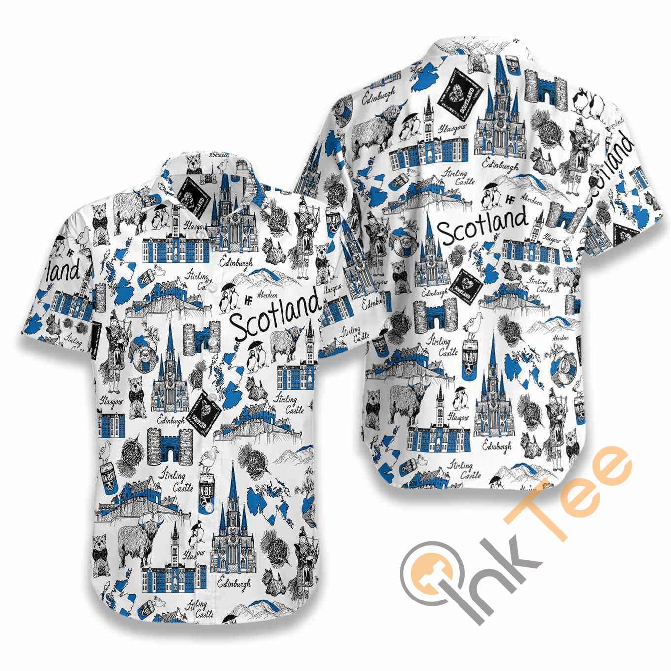 I Love Scotland Doodle Hawaiian shirts