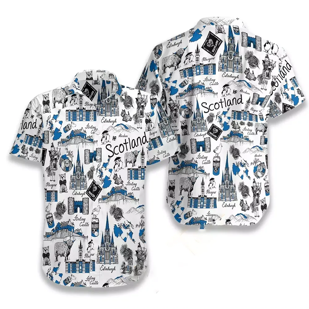 I Love Scotland Doodle Hawaiian shirts
