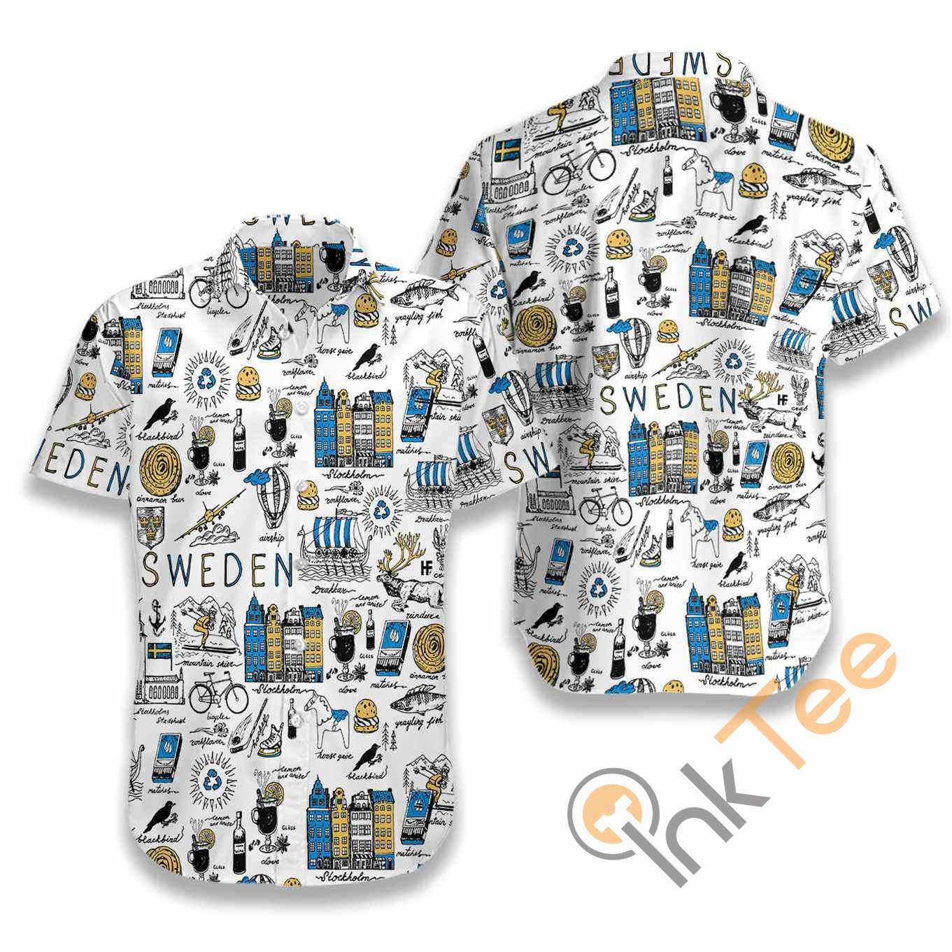 I Love Sweden Doodle Hawaiian shirts