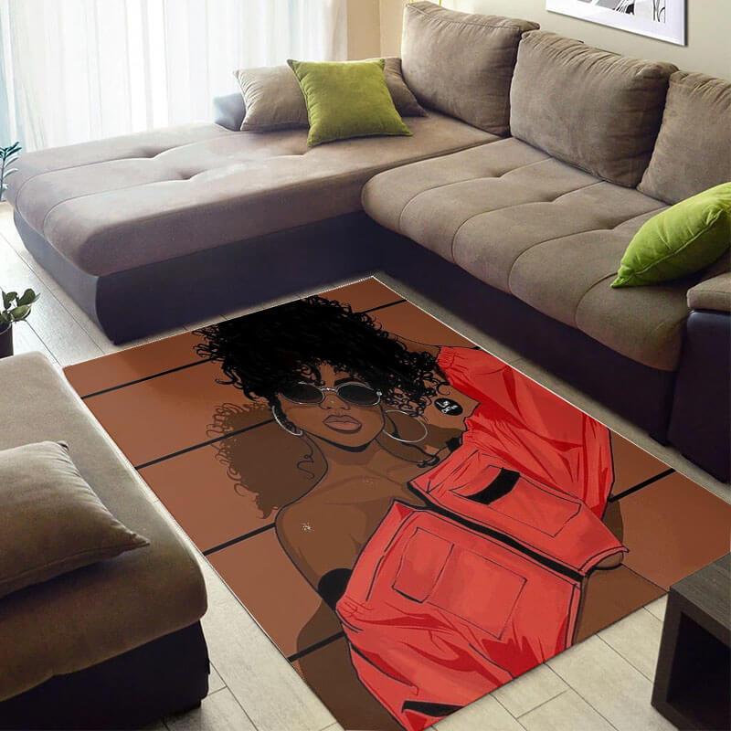 Inspired African Fancy Print Melanin Afro Woman Design Floor House Rug