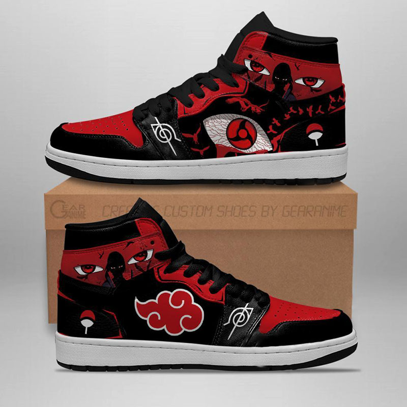 Itachi Akatsuki Sneakers Sharingan Eyes Naruto Anime Air Jordan Shoes