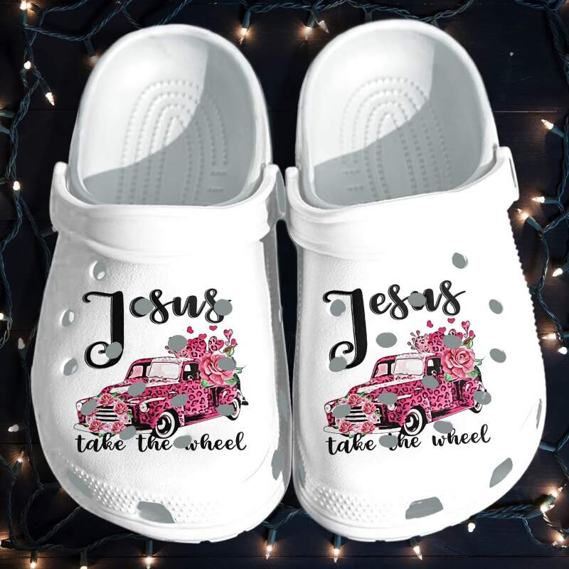 Jesus Faith Take The Wheel Pink Car For Mothers Day 2021 Crocs Clog Shoes