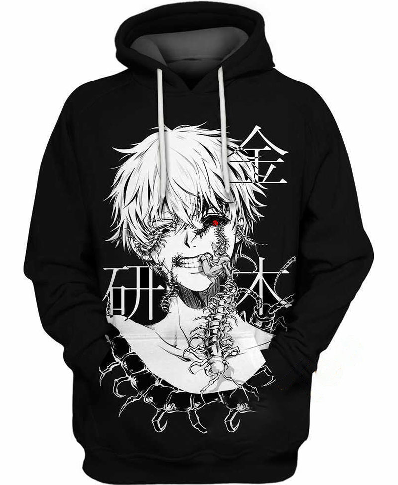 Ken Kaneki Black And White Hoodie 3D