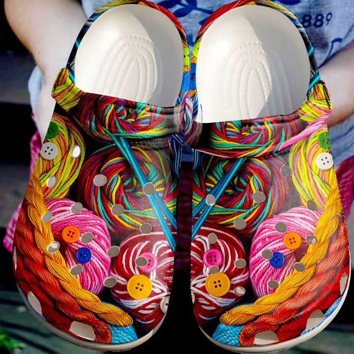 Knitting Colorful Yarn Crocs Clog Shoes