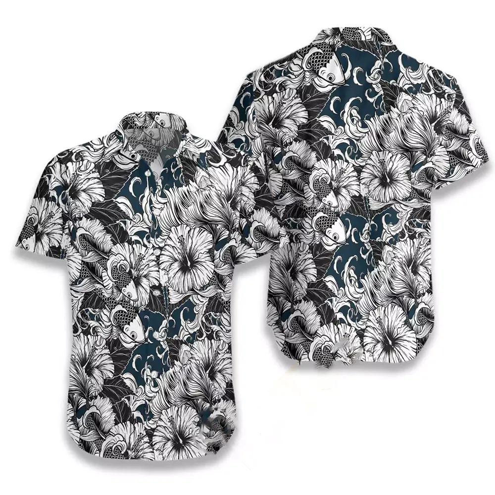 Koi Fish And Hibiscus Flower Hawaiian shirts