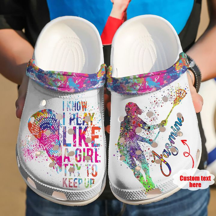 Lacrosse Personalized Try To Keep Up Crocs Clog Shoes