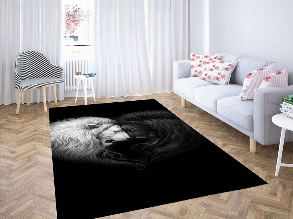 Lion White Black Wallpaper Living Room Modern Carpet Rug