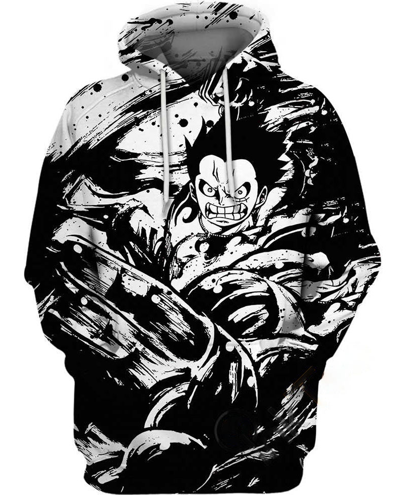 Luffy Black And White Hoodie 3D