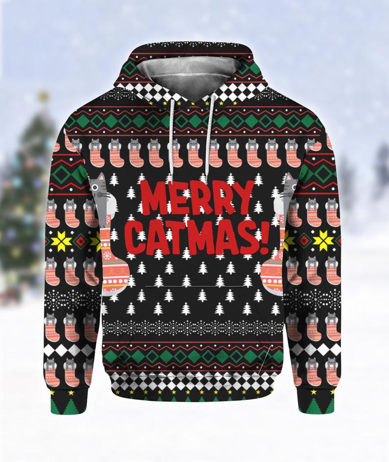 Merry Catmas Funny Hoodie 3D