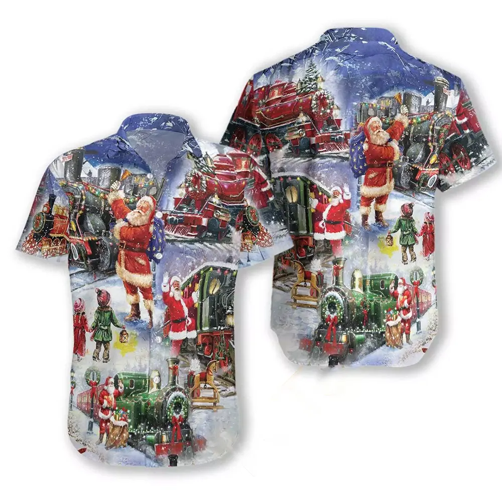 Merry Christmas Santa Claus Train Hawaiian shirts