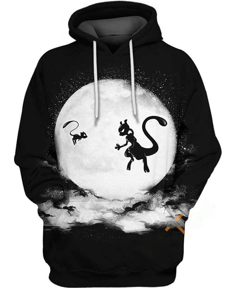 Mew And Mewtwo On Moon Hoodie 3D