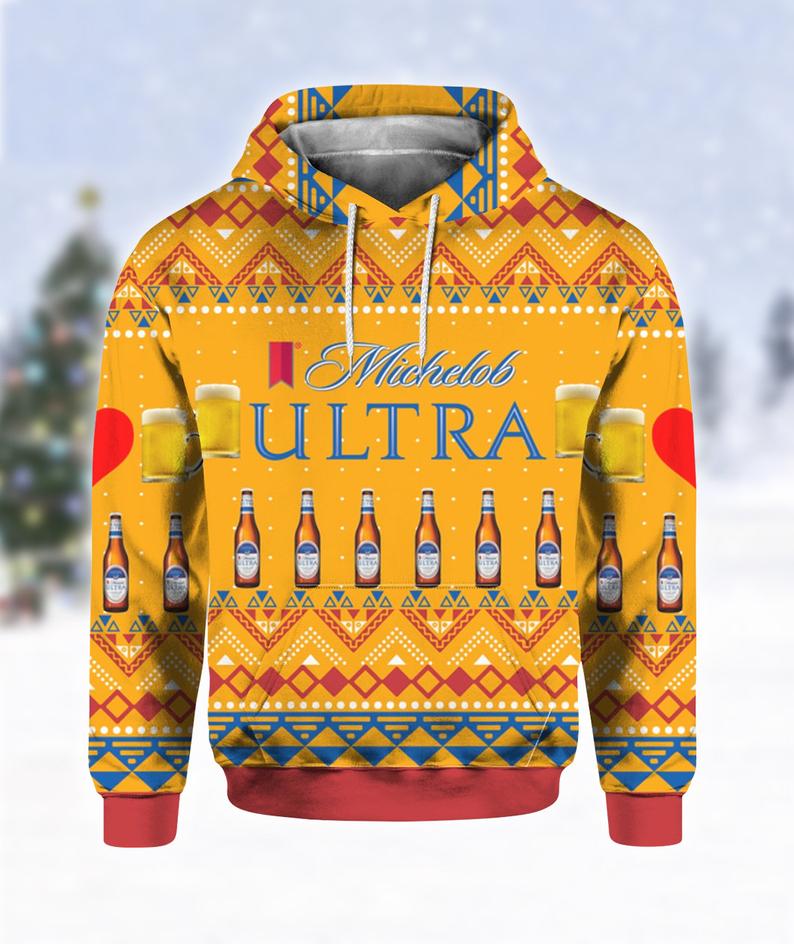 Michelob Ultra Beer Bottles Print Ugly Hoodie 3D