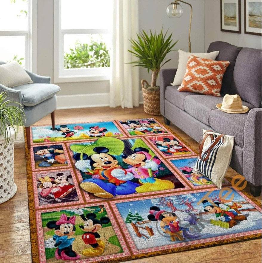 Mickey And Minnie Mouse In The Snow For Living Room Bedroom Disney Lover Home Decor Rug