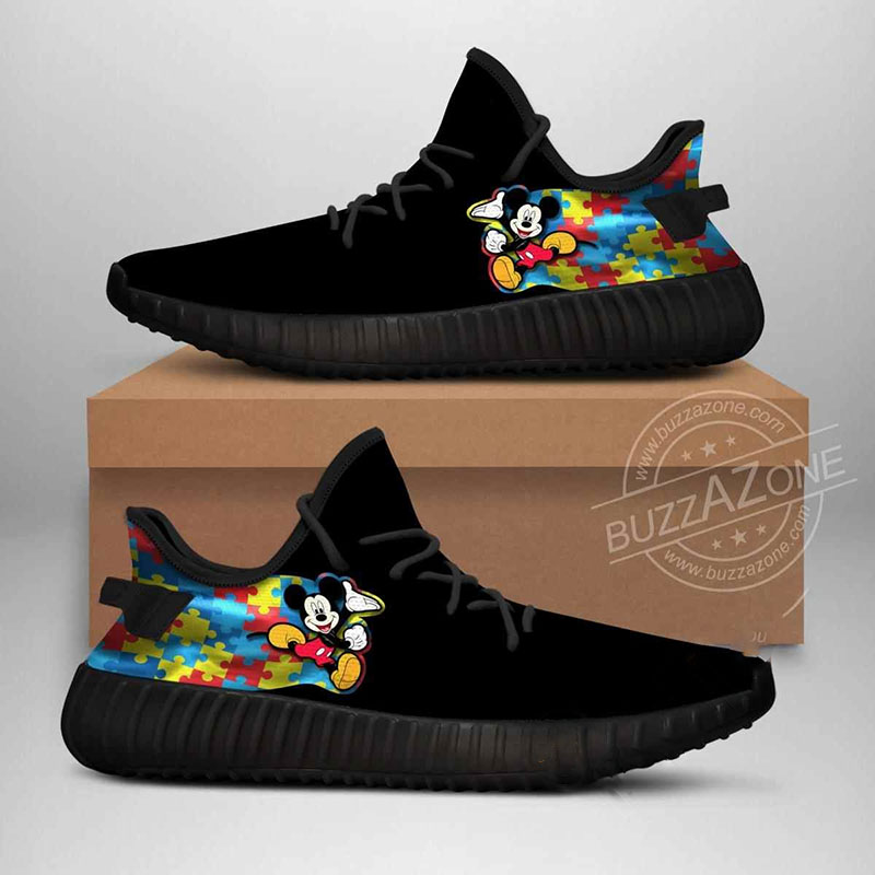 Mickey Autism Love Black And White Yeezy Boost
