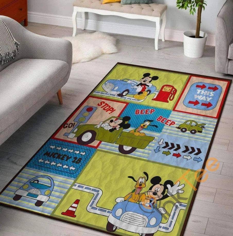 Mickey Mouse And Pluto & Goofy Driving Down The Street Gift For Disney Lovers Home Decoration Rug