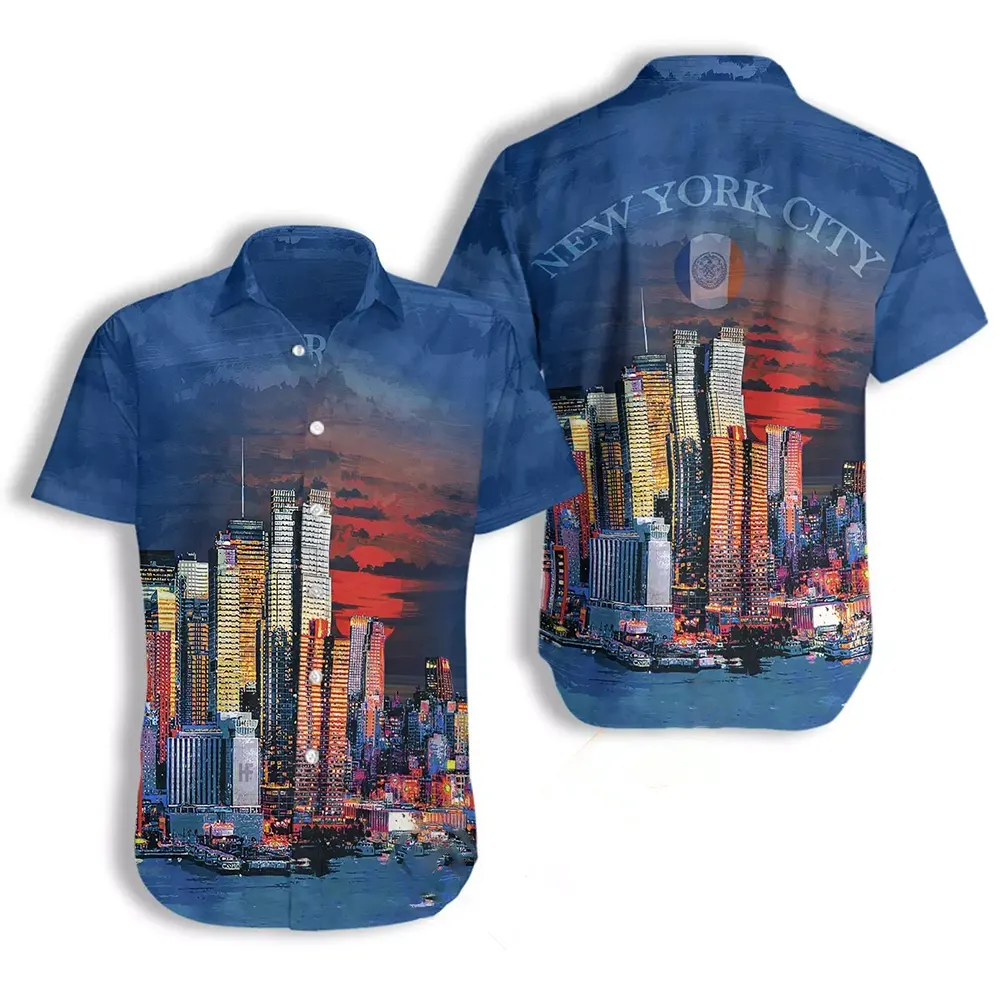 New York City Neon At Night Hawaiian shirts