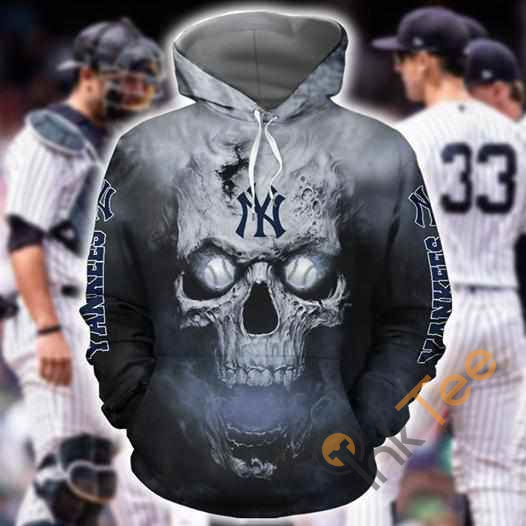 New York Yankees Skull On Fire Hoodie 3d