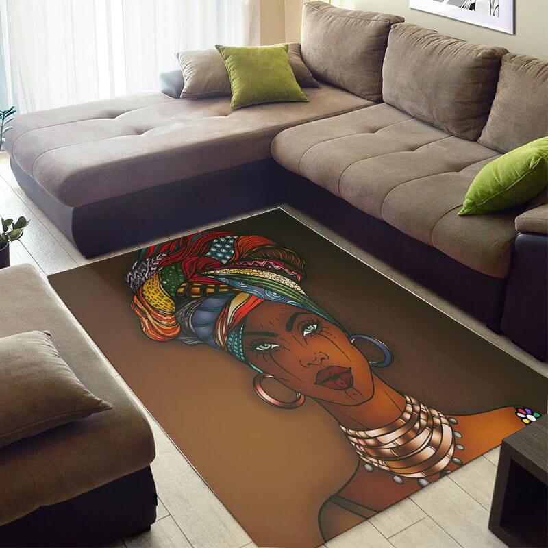 Nice African Fancy Themed Melanin Woman Design Floor Inspired Home Rug