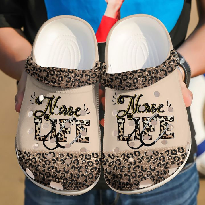 Nurse Nursing Life Cheetah Crocs Clog Shoes