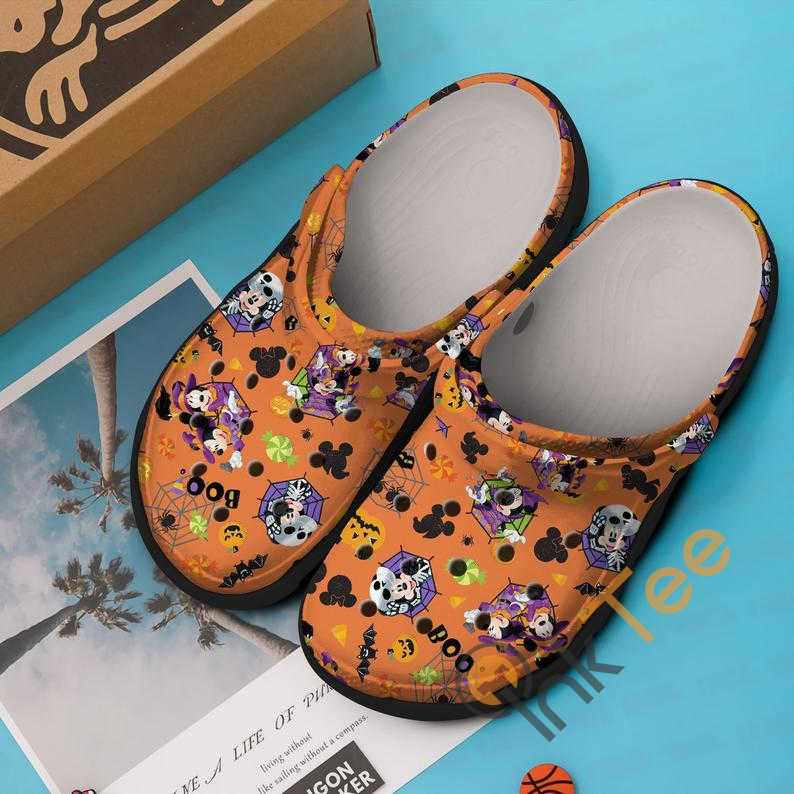 Orange Minnie And Mickey Mouse Couple Boo Halloween Crocs Clog Shoes