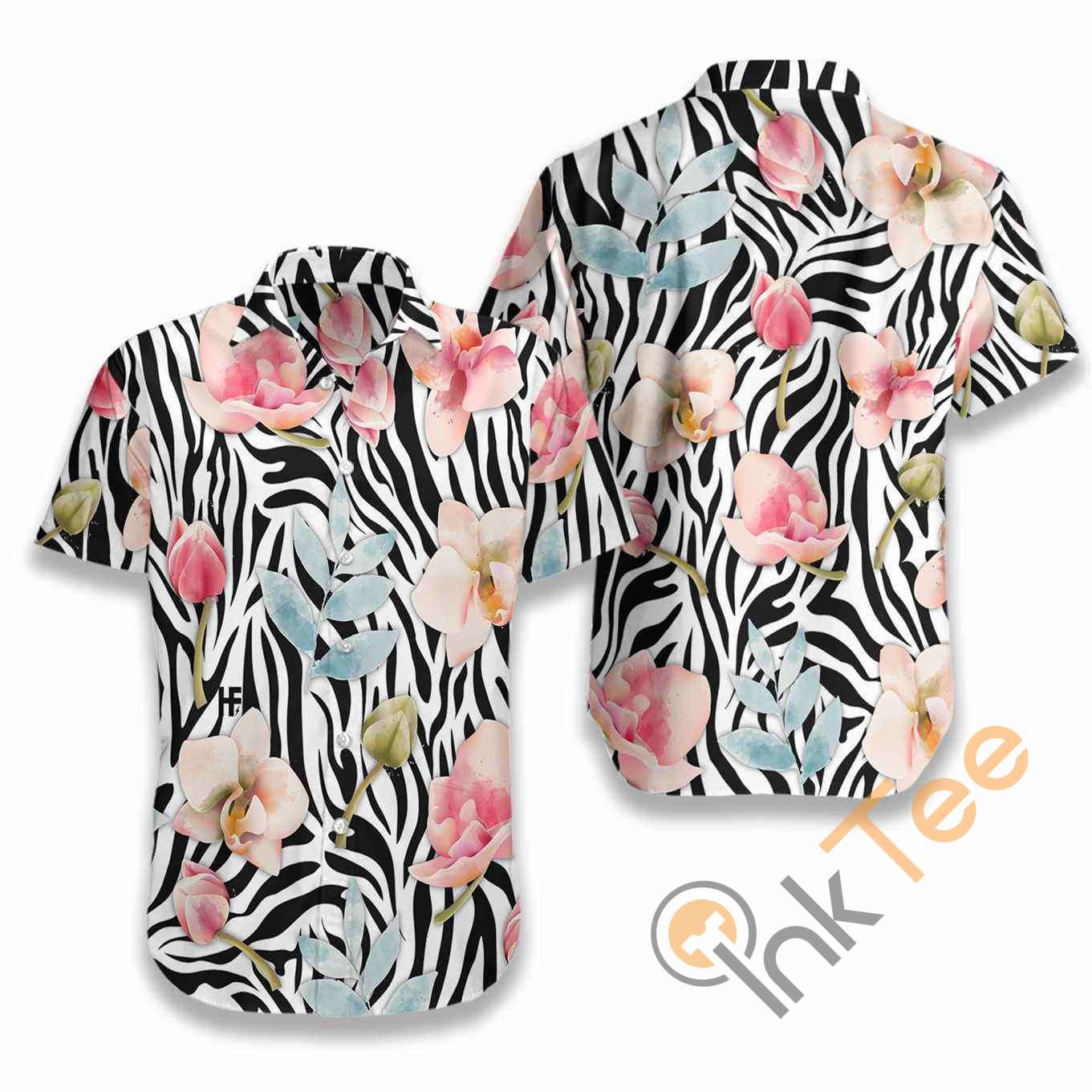 Orchid Zebra Watercolor Painting Art Hawaiian shirts