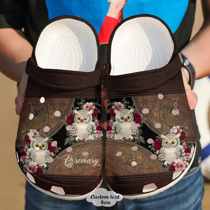 Owl Personalized Leather Crocs Clog Shoes
