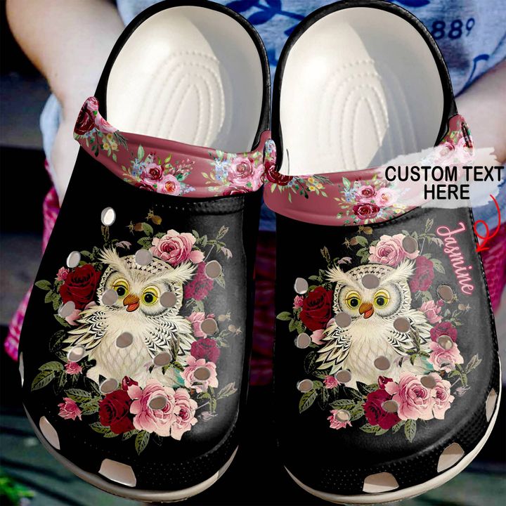 Owl Personalized Red Floral Crocs Clog Shoes