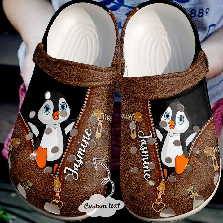 Penguin Personalized Zipper Crocs Clog Shoes