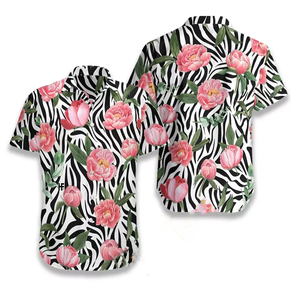 Peony Zebra Watercolor Painting Art Hawaiian shirts