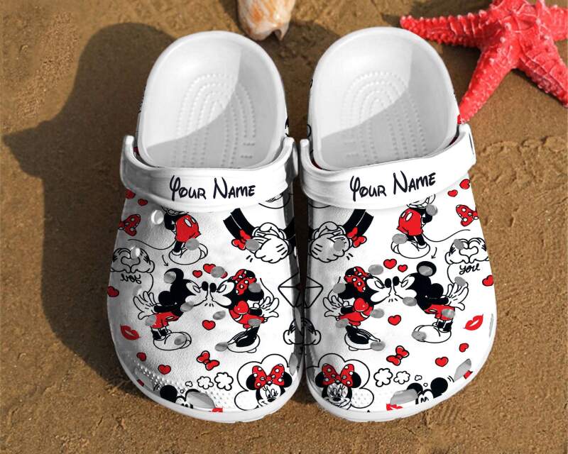 Personalized Mickey And Minnie Kiss Disney Custom Couple Mouse Crocs Clog Shoes