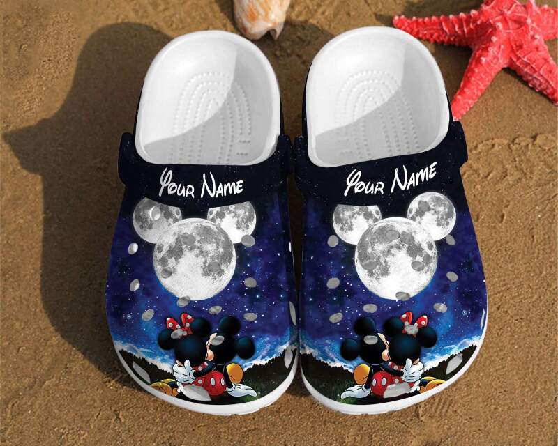 Personalized Mickey Minnie Kiss Disney Moon Couple Mouse Anniversary Gifts Crocs Clog Shoes