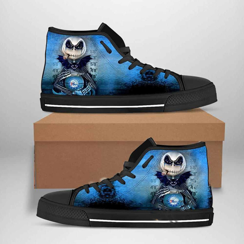 Philadelphia 76ers Nba Basketball Jack Skellington High Top Shoes