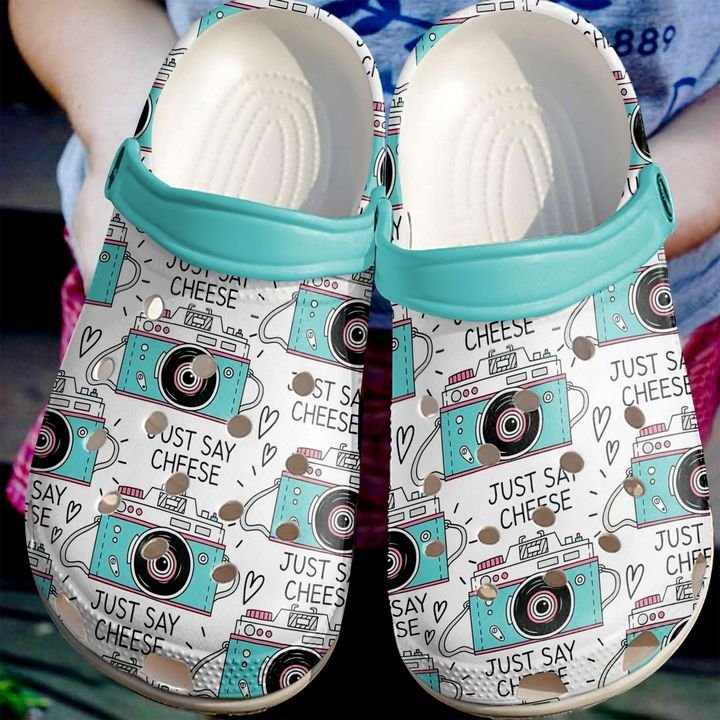 Photographing Just Say Cheese Crocs Clog Shoes