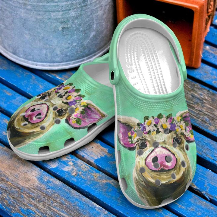Pig Floral Crown Crocs Clog Shoes