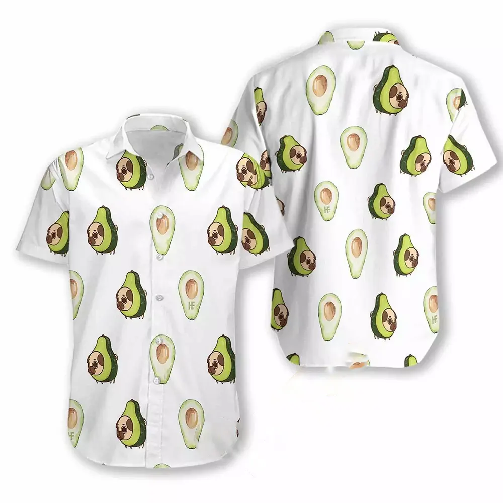 Pug And Avocado Seamless Dogs Hawaiian shirts